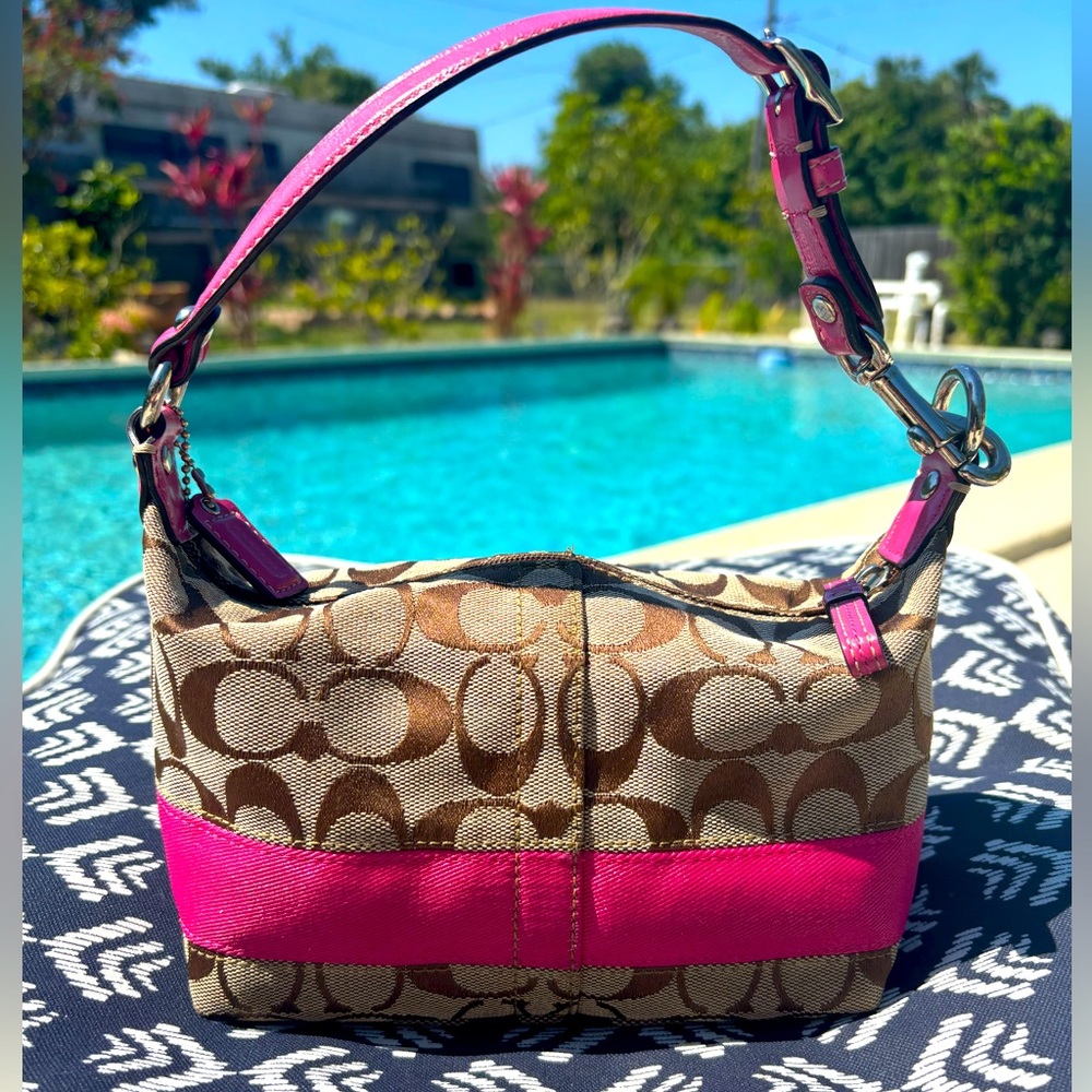 Coach Signature Brown and Pink Shoulder Bag